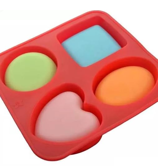 E-COSMOS Silicone Mould for Baking Soap, Chocolates & Cakes Square, Heart, Circle, Oval Shape (Multi-Color, Pack of 1)
