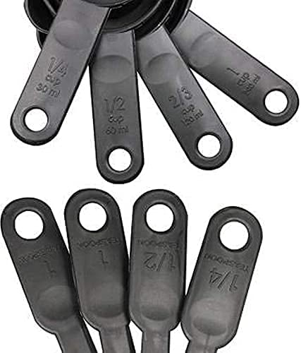 E-COSMOS Plastic Measuring Spoon and Cup Set, 8-Pieces (Black, Pack of 1), Mix Size (EC-Cup-Black)