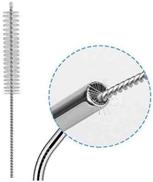 E-COSMOS Reusable Stainless Steel Straws for Drinking with Brushes 8.5 Inches BPA-Free Metal, Thick, Long (2 Bent + 2 Straight +1 Brush)
