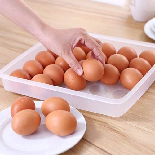 E-COSMOS 24 Grid Egg Storage Box Egg Refrigerator Storage Tray, Stackable Plastic Egg Containers for Fridge Kitchen Size of The 24 Egg Storage Box is (31x23x6) Cm