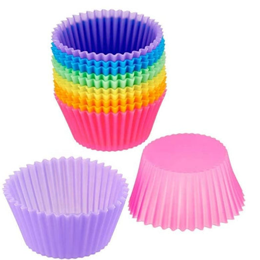 E-COSMOS Non-Stick Silicone Bakeware Baking Cake Moulds - Perfect for Cup Cakes, Muffins, Multicolor (6 Pices)