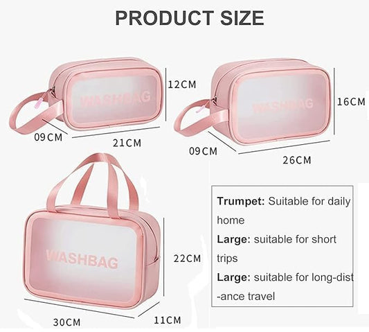 E-COSMOS Clear Makeup Pouch Set, Cosmetic Organizer Bag for Women and Girls, Waterproof Storage Kit (Set of 3)