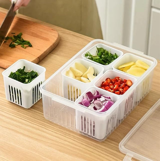 E-COSMOS Fridge Storage Boxes Freezer Storage Containers, Container for Kitchen Storage Set, Storage in Kitchen, Vegetable Storage, Draining Crisper Refrigerator Food Box