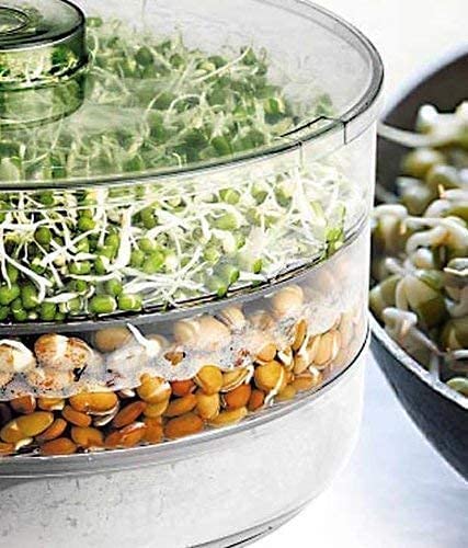 E-COSMOS Sprout Maker with 4 Compartments for Multi Purpose Use - Plastic Grocery Container Sprouted Grains Seeds Dal Channa Chole Ragi Organic Sprouting Jar (500ml,4-Layer)
