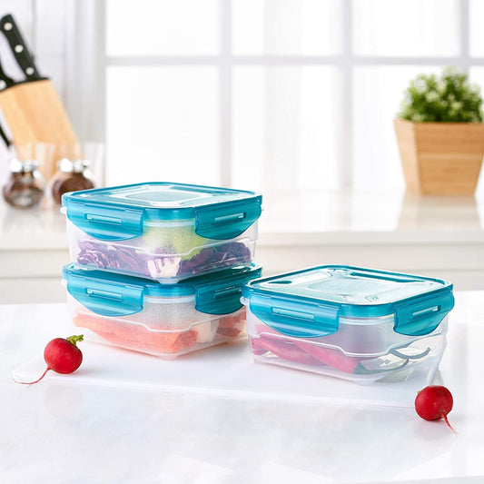 E-COSMOS Fridge Storage Boxes Pack Of 6 With Removable Drain Plate And Airtight Lid (1500ml)