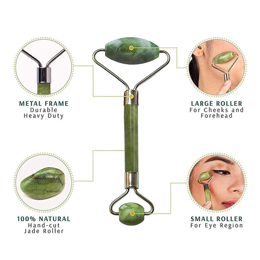 E-COSMOS Facial Massager Jade Roller & Gua Sha Tool Natural Himalayan Stone