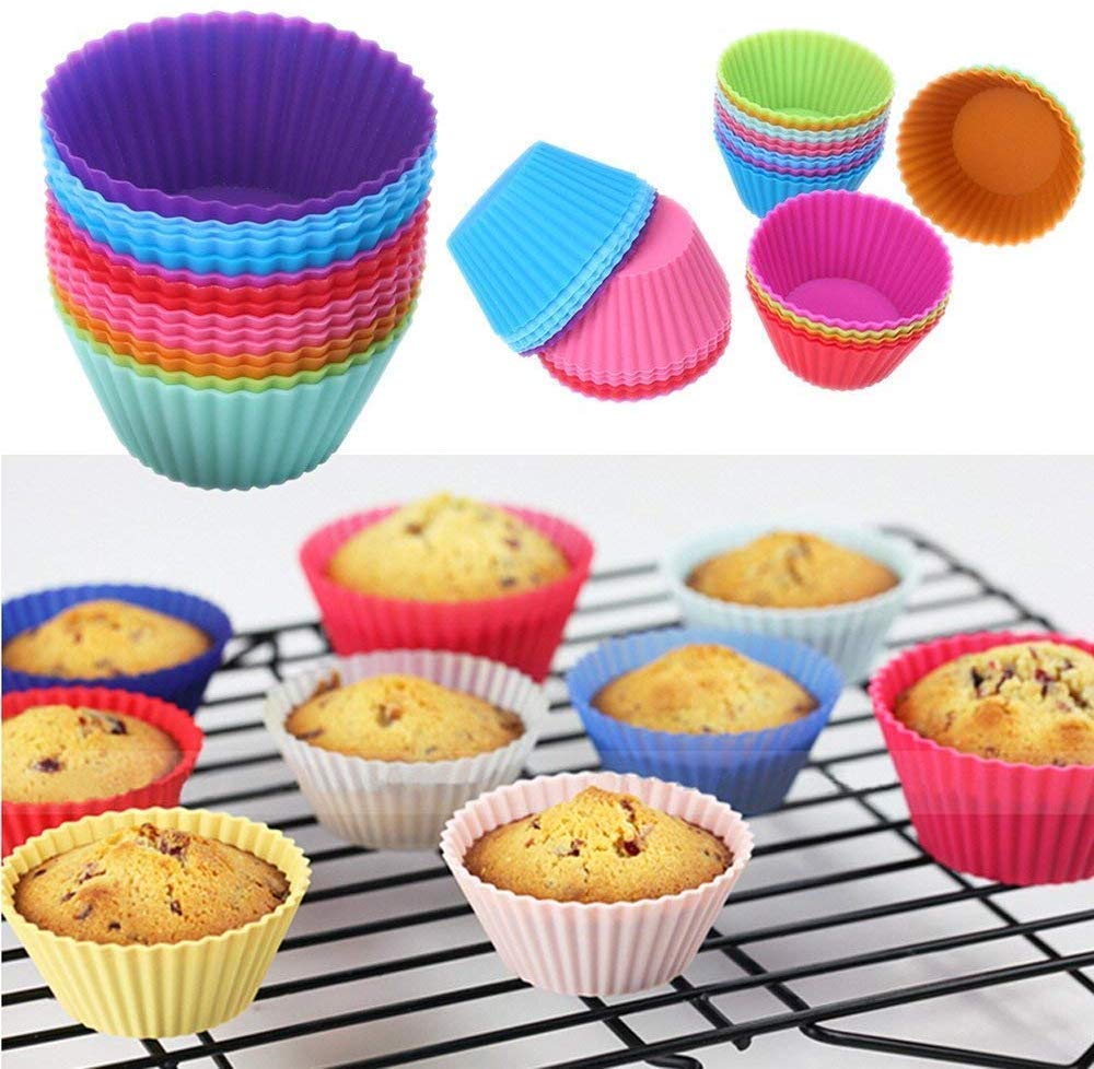 E-COSMOS Non-Stick Silicone Bakeware Baking Cake Moulds - Perfect for Cup Cakes, Muffins, Multicolor (6 Pices)