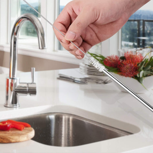 E-COSMOS Reusable Stainless Steel Straws for Drinking with Brushes 8.5 Inches BPA-Free Metal, Thick, Long (2 Bent + 2 Straight +1 Brush)