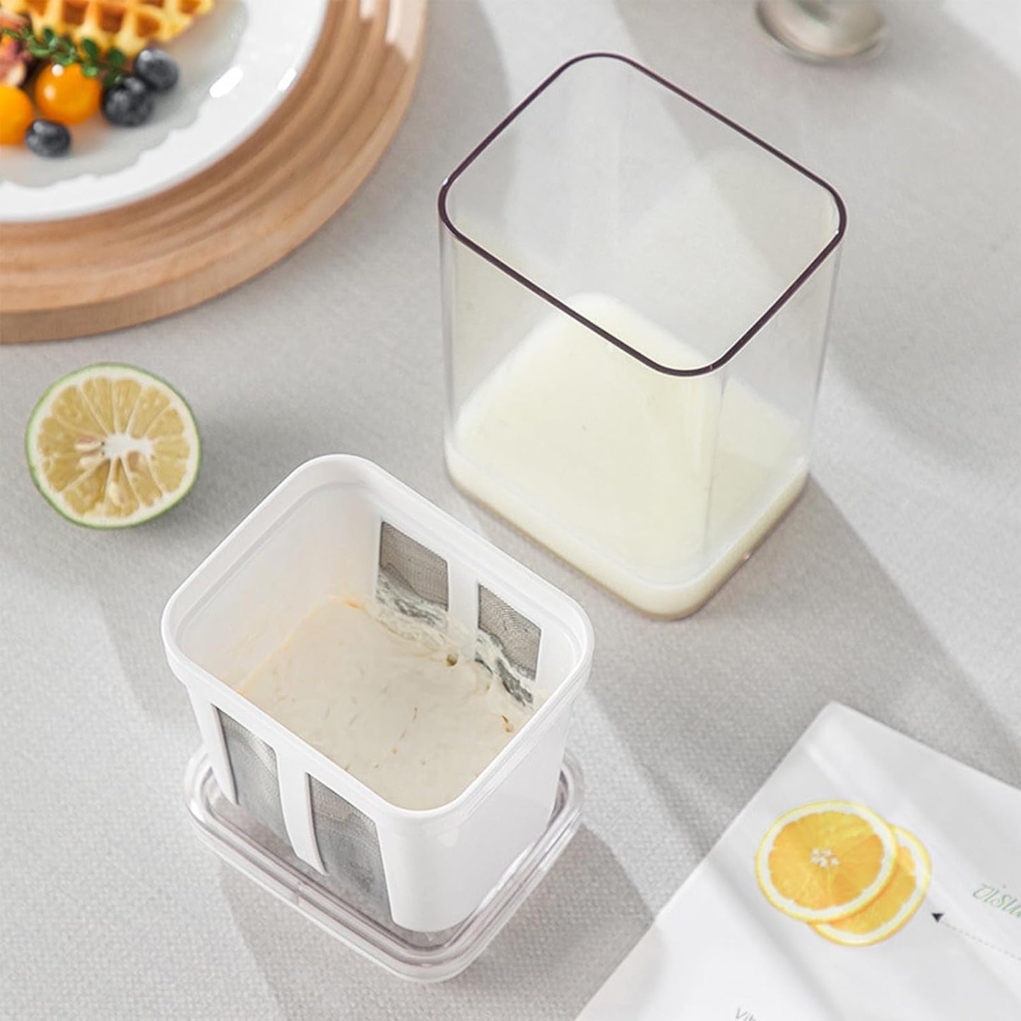 E-COSMOS Plastic Multipurpose Greek Yogurt & Curd Maker Hung Curd - 1100ml | Durable, BPA-Free | Easy Homemade Yogurt & Cheese (Yogurt Ma