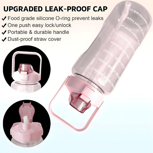 E-COSMOS 2L Capacity Belt Straw Transparent Motivational Water Bottle