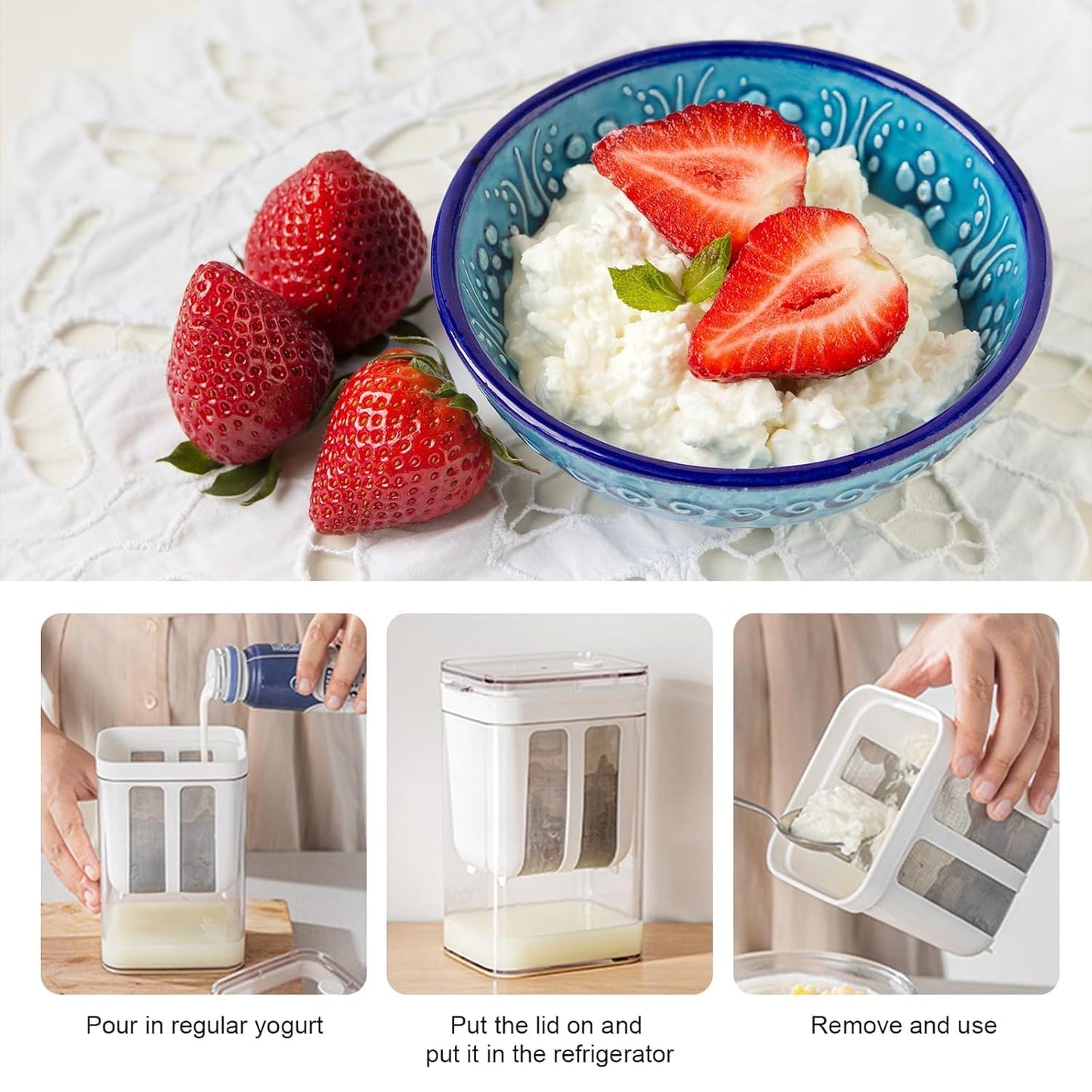E-COSMOS Plastic Multipurpose Greek Yogurt & Curd Maker Hung Curd - 1100ml | Durable, BPA-Free | Easy Homemade Yogurt & Cheese (Yogurt Ma