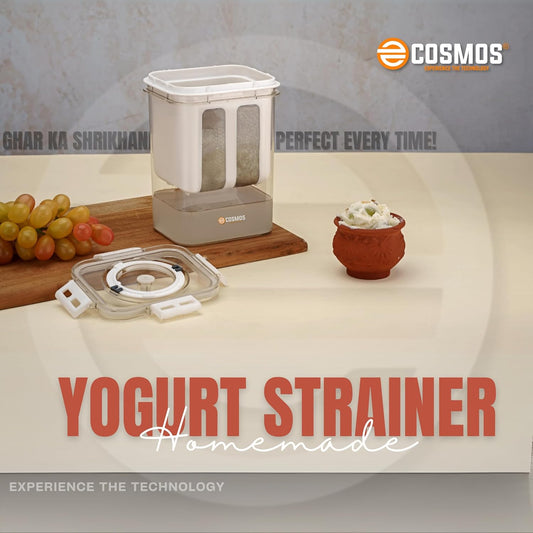E-COSMOS Greek Yogurt & Hung Curd - 1100ml Fine Mesh Strainer with Lid | Multifunctional Yogurt Filter | Curd Maker for Home | Perfect for Homemade Yogurt, Curd, Cheese Maker (Greek Yogurt Maker)
