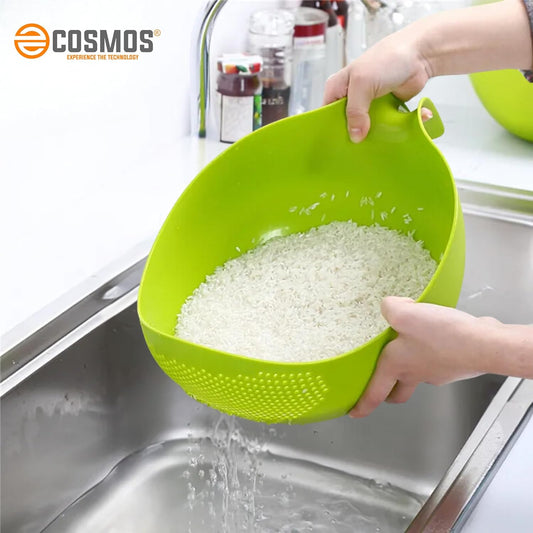 E-COSMOS Water Strainer Multi-Use Strainer/Washer Bowl for Rice Vegetable & Fruits (Rice Bowl) (Pack of 1, Green)