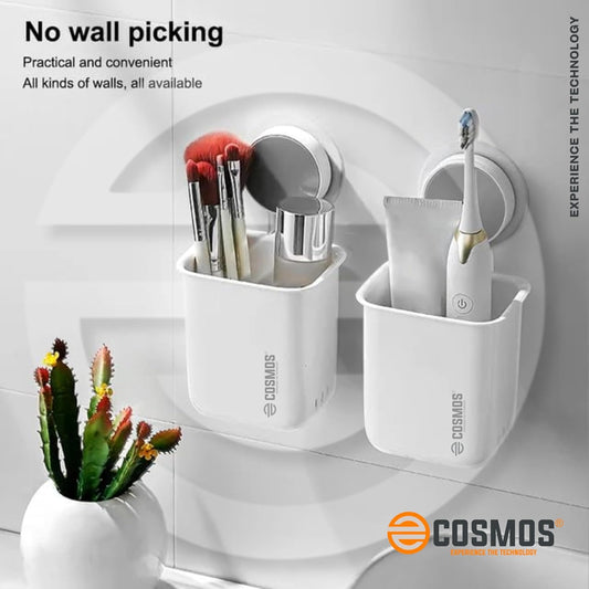 E-COSMOS Wall Mounted Self Adhesive Plastic Toothbrush Holder for Toothbrushes, Toothpaste, Shaver, Razor & Make Up Brush (POF2).