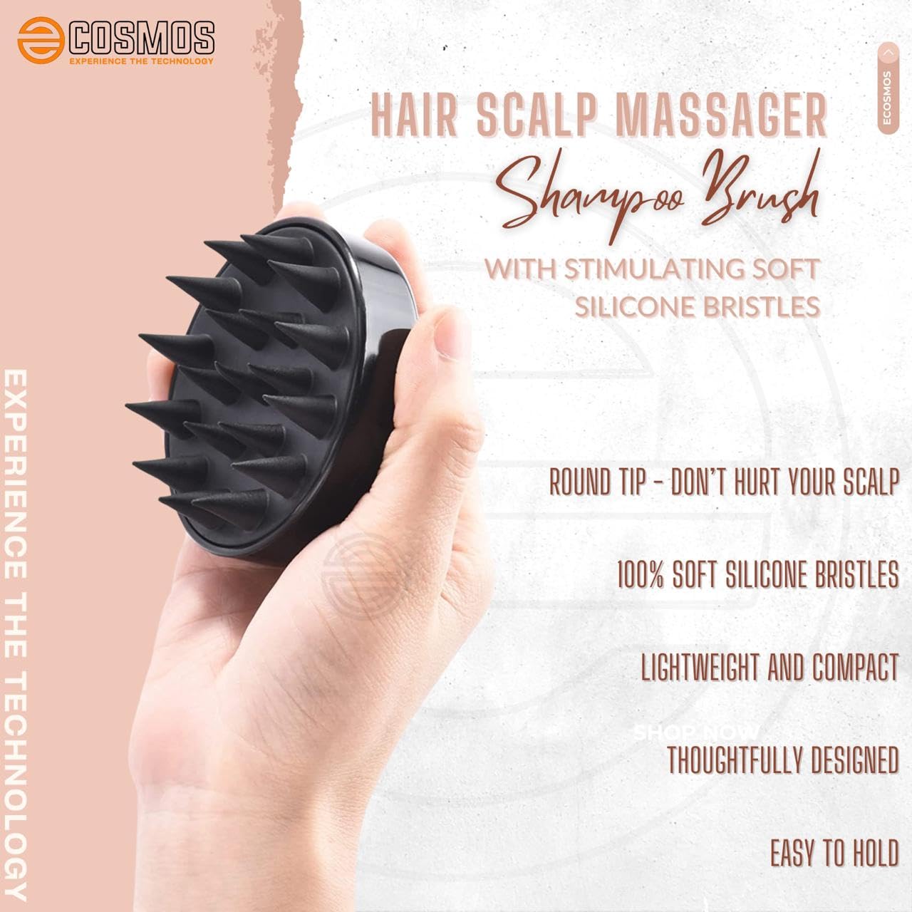 E-COSMOS Hair Scalp Massager Shampoo Brush with Soft Silicone Bristles Kitchen for Anti Dandruff Removal Head Massager Prevents Hair Loss for Men, Women (Black)