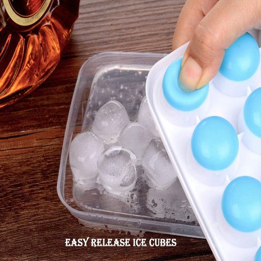 E-COSMOS Flexible Silicone Ice Cube Trays (2 Pack) - 21 Cavity Design with Lid, Stackable & Easy Release, Food Grade, BPA-Free for Freezing Drinks - Blue & Green
