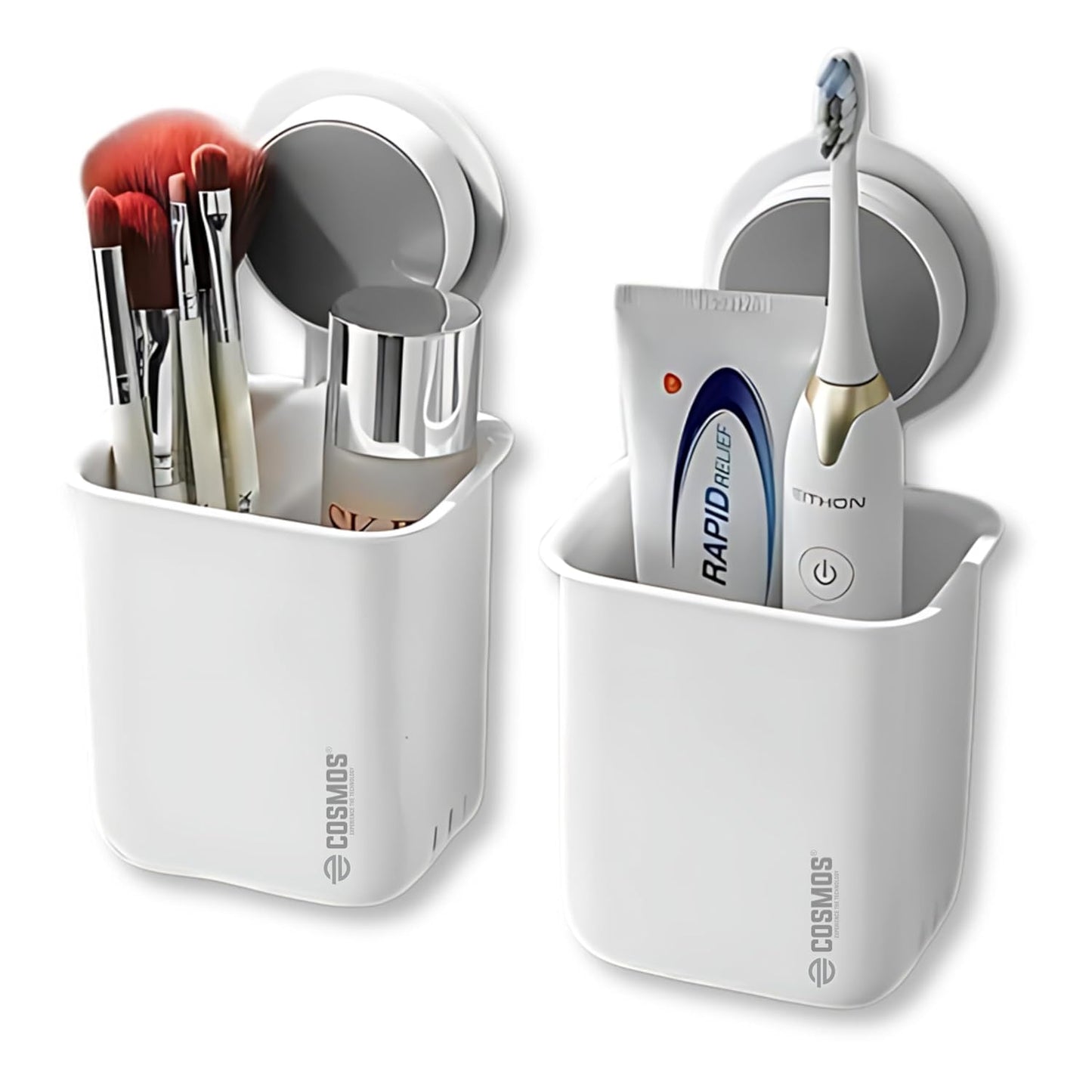 E-COSMOS Wall Mounted Self Adhesive Plastic Toothbrush Holder for Toothbrushes, Toothpaste, Shaver, Razor & Make Up Brush (POF2).