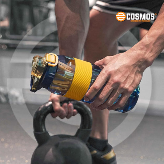 E-COSMOS 1600 ML Water Bottle & 54 OZ with Travel Mug & Straw | Leak-Proof, BPA-Free, Non-Toxic Water Bottle for Gym, Office, Outdoor | Portable Sports Bottle for Men & Women(Blue)