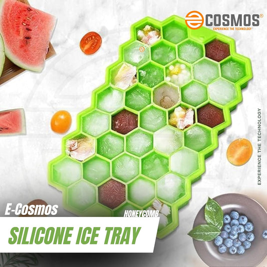 E-COSMOS Ice Cube Tray Silicone for Freezer Honeycomb 37 Cavity Ice Cube Mould Flexible Tray for Freezer, Chocolate Cake Maker, Ice Trays for Chilled Drinks, Reusable (Multi Color)