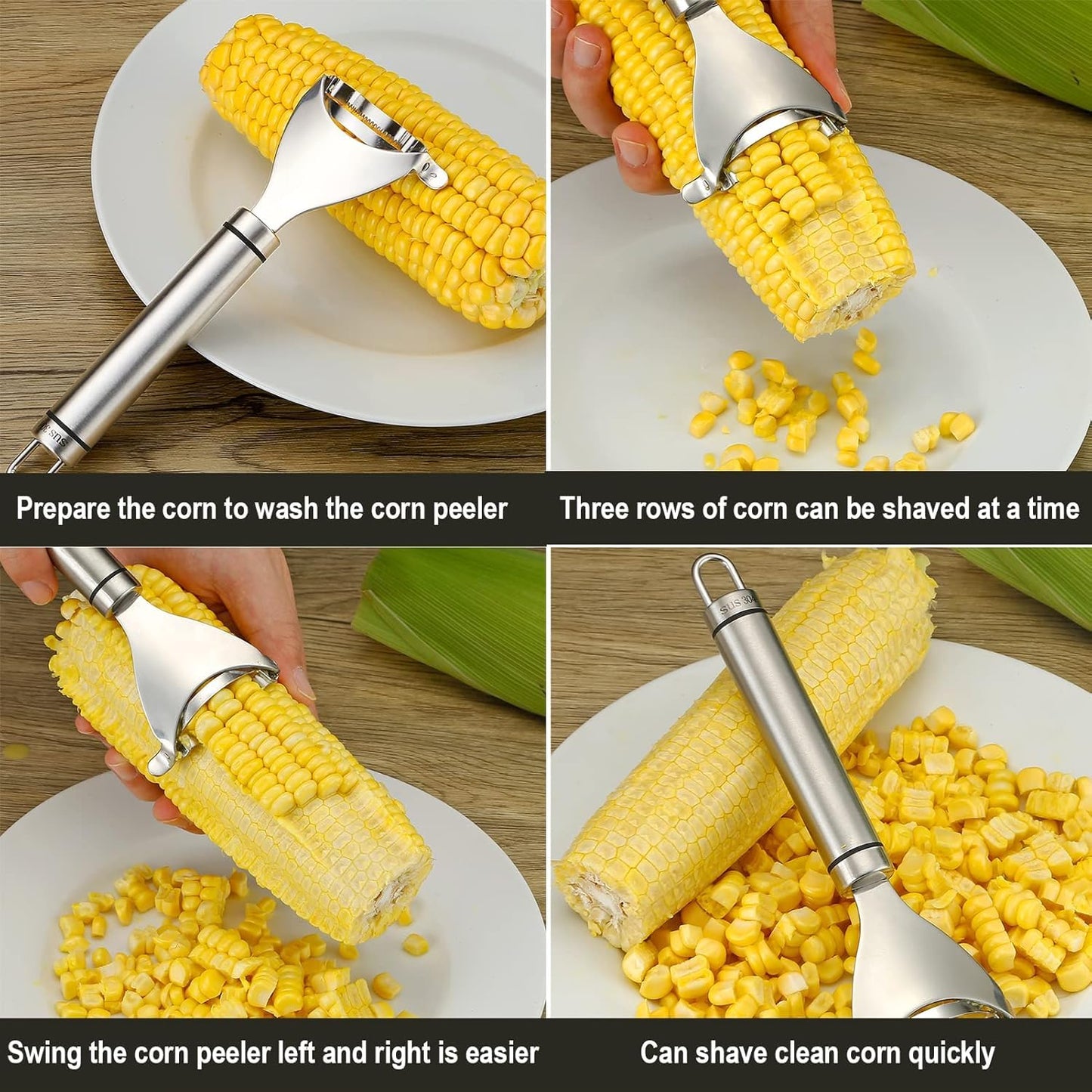 E-COSMOS Stainless Steel Corn Peeler - Cob Stripper Tool Thresher Removes Kernels in Seconds - Kitchen Gadget