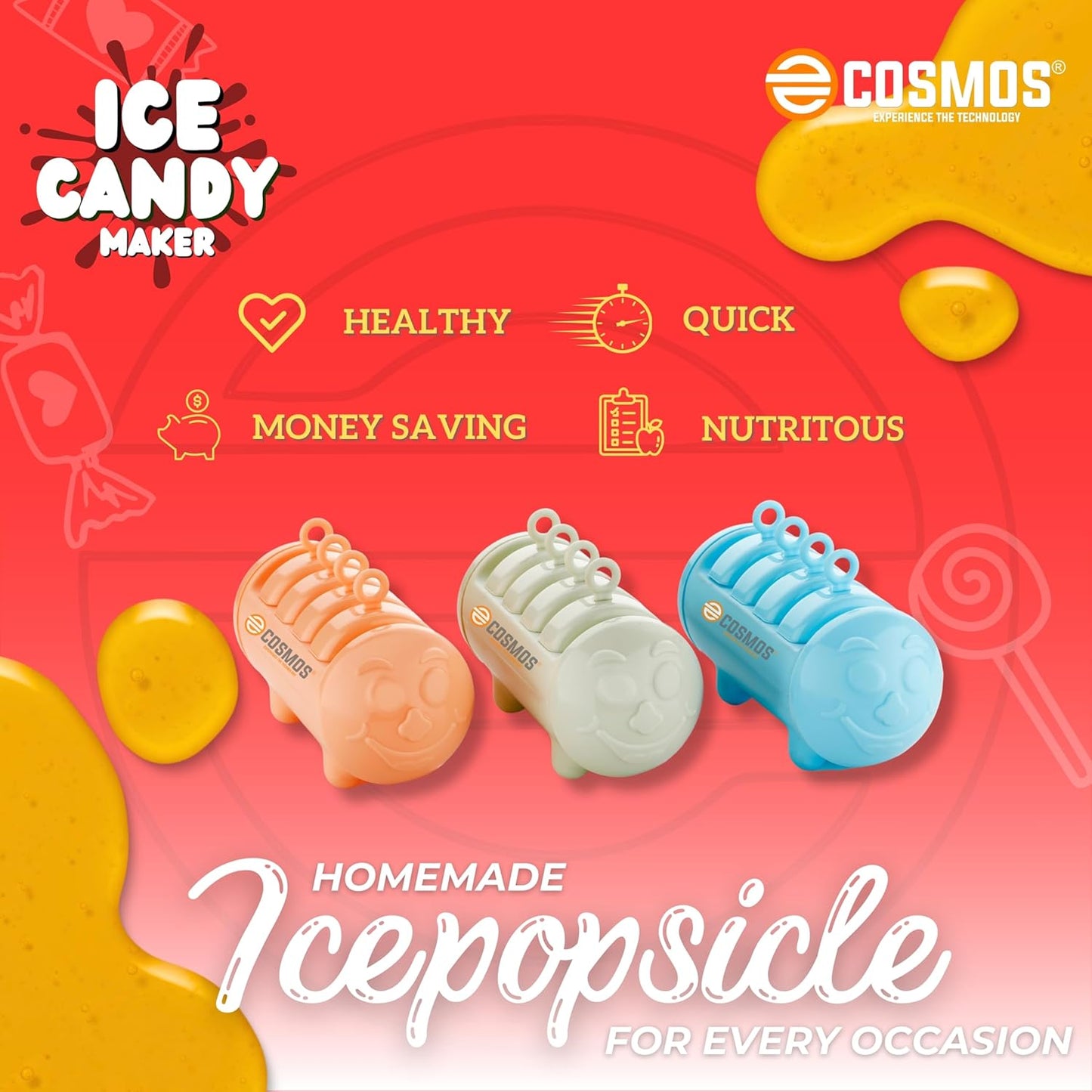 E-COSMOS Set of 6 Plastic 100% Food Grade Ice Lolly Mould - Multicolour