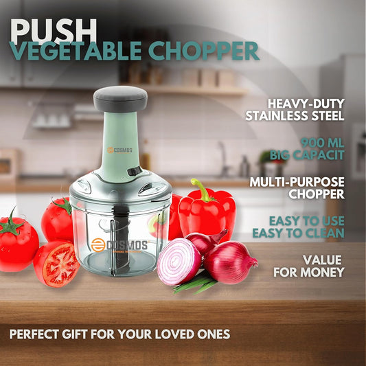 E-COSMOS Food Chopper 900ml, 4 Blade Steel Large Manual Hand-Press Vegetable Chopper Mixer Cutter to Cut Onion, Salad, Tomato, Potato (Pack of 1) 900ml
