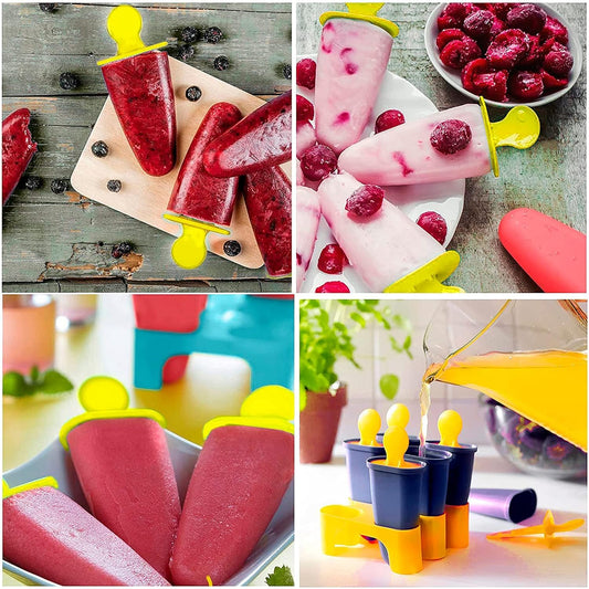 E-COSMOS Set of 6 Plastic 100% Food Grade Homemade Reusable for Home, Kitchen, Ice Lolly Mould,Popsicle Frozen Ice Cream, Ice Pop Makers, Kulfi Candy Mould Tray for Children & Adults - Multicolor
