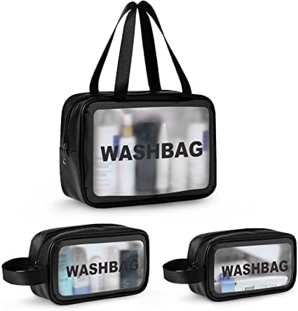 E-COSMOS Clear Makeup Pouch Set, Cosmetic Organizer Bag for Women and Girls, Waterproof Storage Kit (Set of 3)