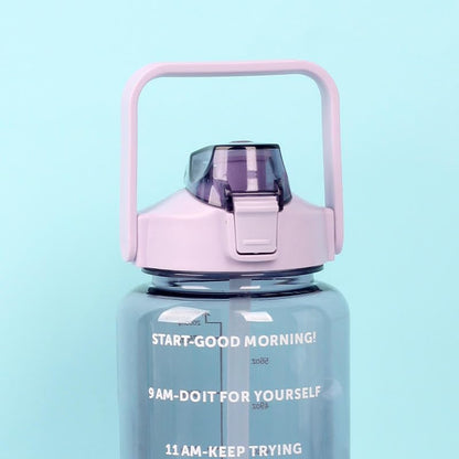 E-COSMOS 2L Capacity Belt Straw Transparent Motivational Water Bottle