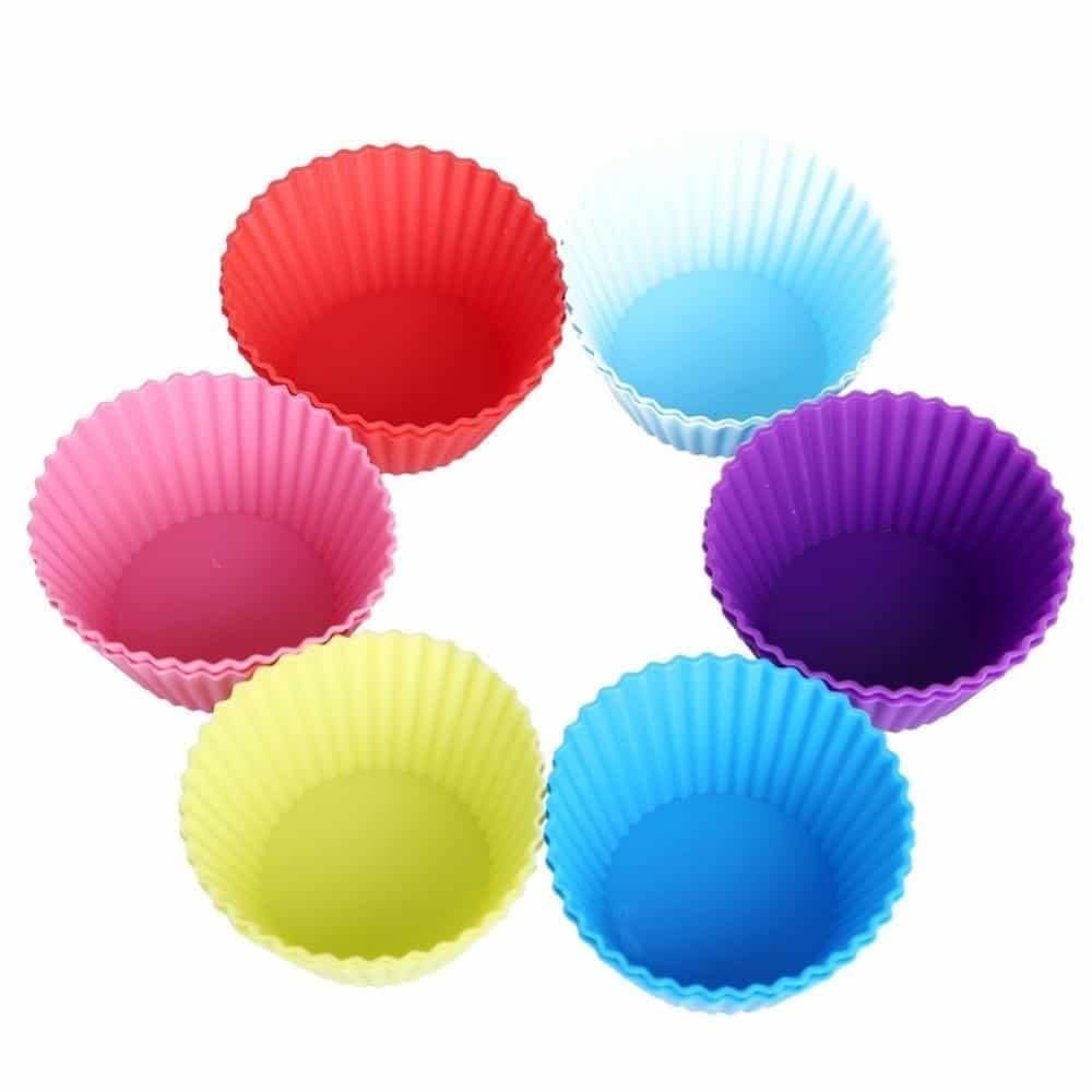E-COSMOS Non-Stick Silicone Bakeware Baking Cake Moulds - Perfect for Cup Cakes, Muffins, Multicolor (6 Pices)