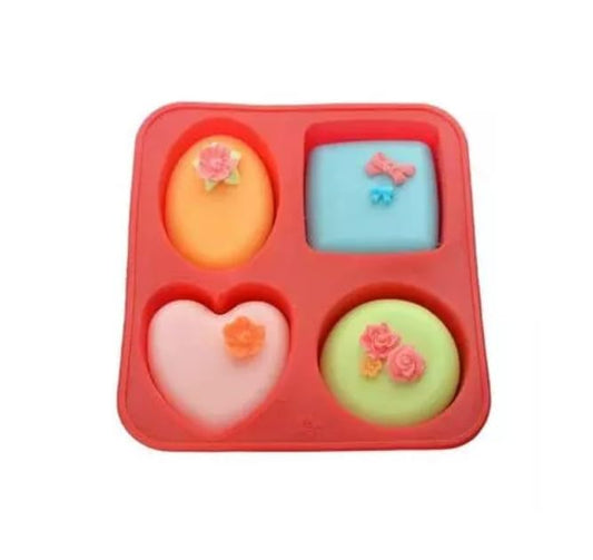 E-COSMOS Silicone Mould for Baking Soap, Chocolates & Cakes Square, Heart, Circle, Oval Shape (Multi-Color, Pack of 1)