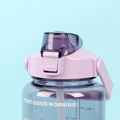 E-COSMOS 2L Capacity Belt Straw Transparent Motivational Water Bottle