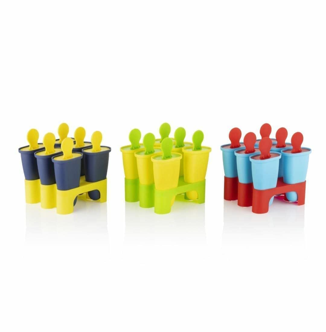 E-COSMOS Set of 6 Plastic 100% Food Grade Homemade Reusable for Home, Kitchen, Ice Lolly Mould,Popsicle Frozen Ice Cream, Ice Pop Makers, Kulfi Candy Mould Tray for Children & Adults - Multicolor
