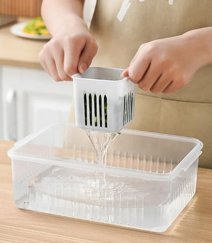 E-COSMOS Fridge Storage Boxes Freezer Storage Containers, Container for Kitchen Storage Set, Storage in Kitchen, Vegetable Storage, Draining Crisper Refrigerator Food Box