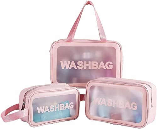 E-COSMOS Clear Makeup Pouch Set, Cosmetic Organizer Bag for Women and Girls, Waterproof Storage Kit (Set of 3)