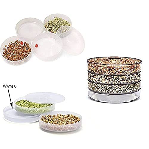 E-COSMOS Sprout Maker with 4 Compartments for Multi Purpose Use - Plastic Grocery Container Sprouted Grains Seeds Dal Channa Chole Ragi Organic Sprouting Jar (500ml,4-Layer)