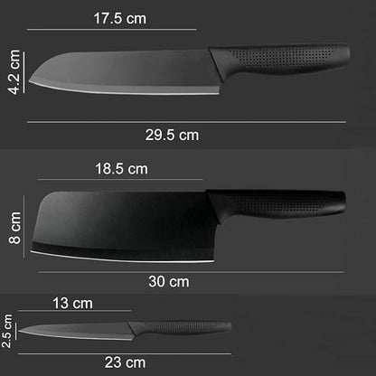 E-COSMOS Stainless Steel Chef Knife Set: 3-Pieces with Cap (Black)