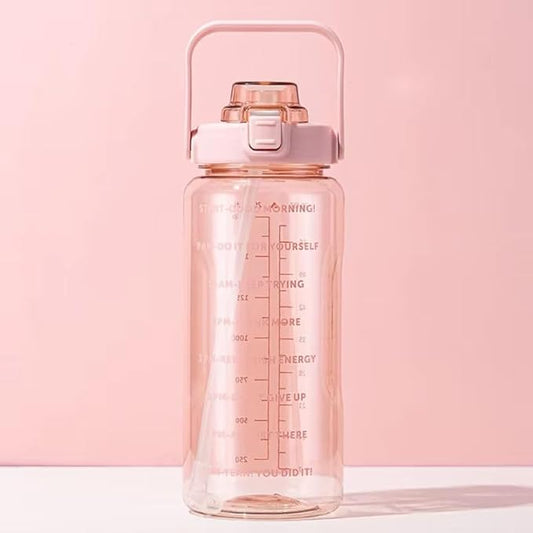 E-COSMOS 2L Capacity Belt Straw Transparent Motivational Water Bottle
