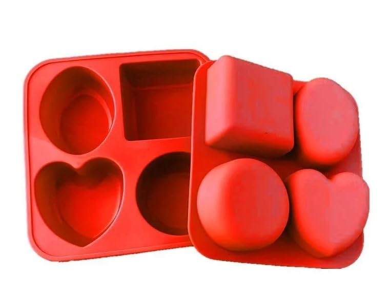 E-COSMOS Silicone Mould for Baking Soap, Chocolates & Cakes Square, Heart, Circle, Oval Shape (Multi-Color, Pack of 1)