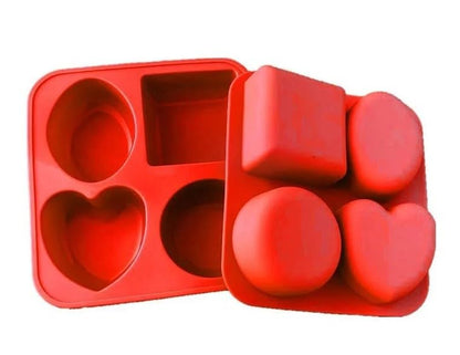 E-COSMOS Silicone Mould for Baking Soap, Chocolates & Cakes Square, Heart, Circle, Oval Shape (Multi-Color, Pack of 1)