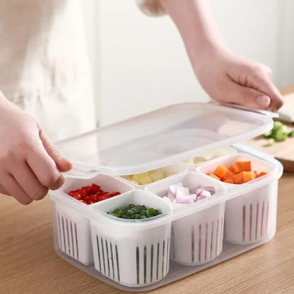 E-COSMOS Fridge Storage Boxes Freezer Storage Containers, Container for Kitchen Storage Set, Storage in Kitchen, Vegetable Storage, Draining Crisper Refrigerator Food Box