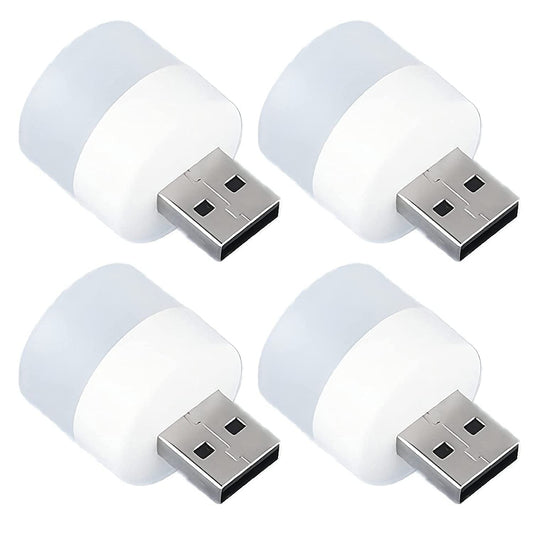 E-COSMOS Plug in Led Night Light Mini USB Led Light Flexible USB Led Ambient Light Mini USB Led Light, Led Portable Car Bulb, Indoor, Outdoor, Reading, Kitchen,Sleep (4 Pcs) - Plastic, White