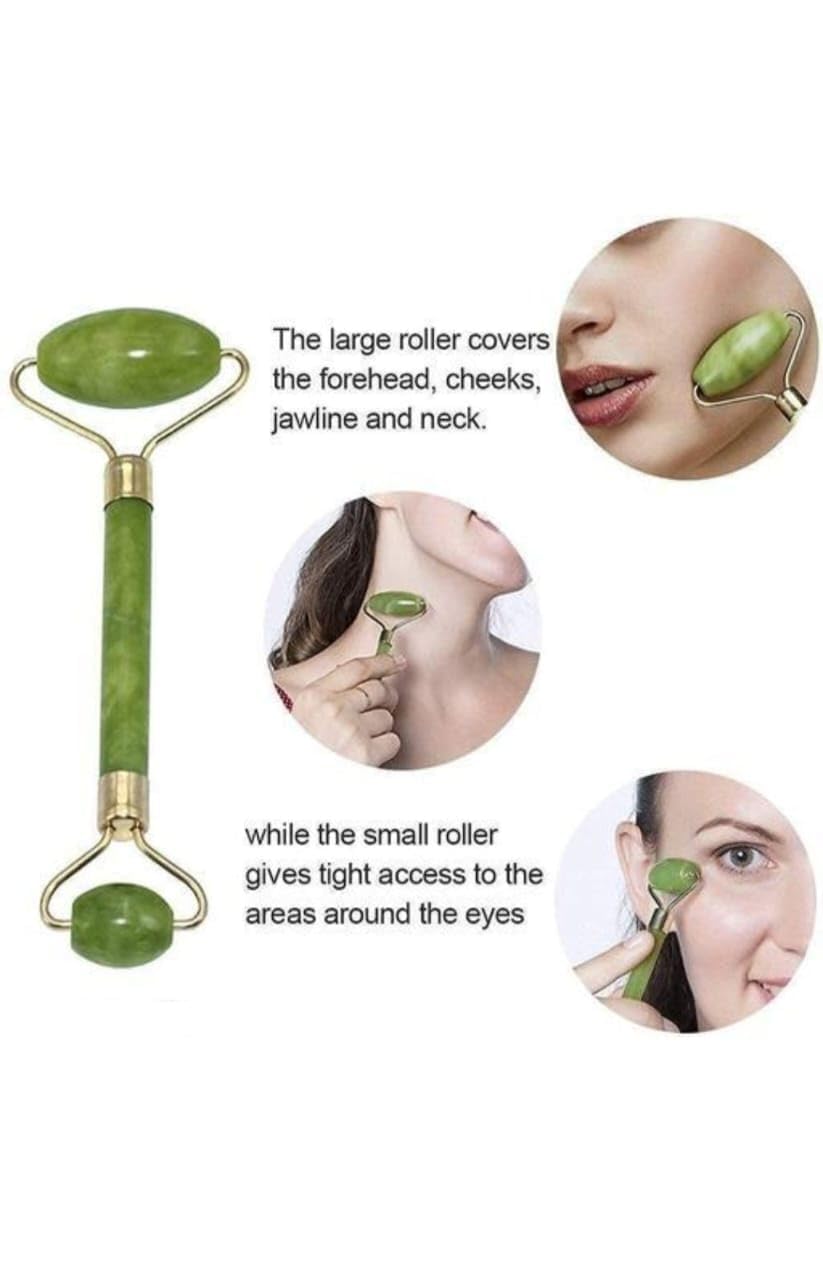 E-COSMOS Facial Massager Jade Roller & Gua Sha Tool Natural Himalayan Stone