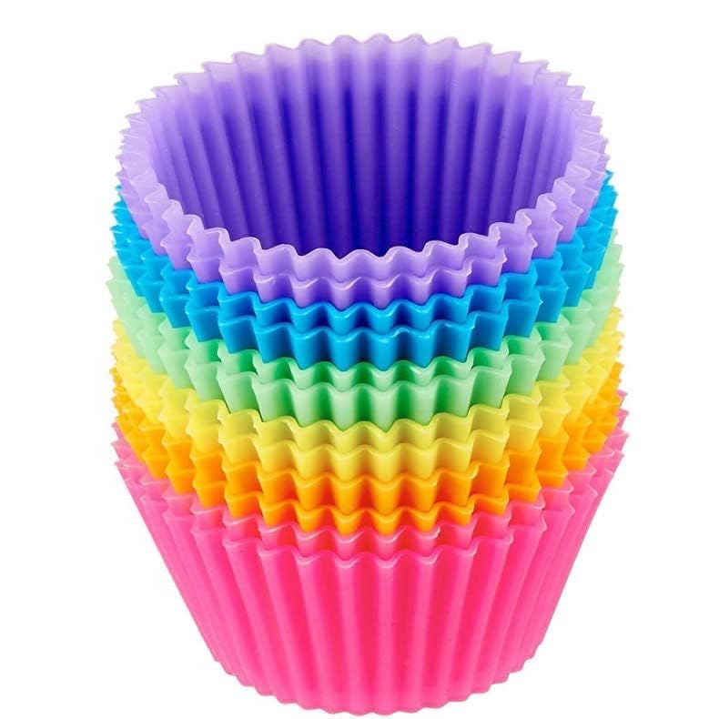E-COSMOS Non-Stick Silicone Bakeware Baking Cake Moulds - Perfect for Cup Cakes, Muffins, Multicolor (6 Pices)