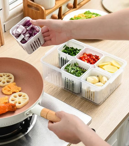 E-COSMOS Fridge Storage Boxes Freezer Storage Containers, Container for Kitchen Storage Set, Storage in Kitchen, Vegetable Storage, Draining Crisper Refrigerator Food Box