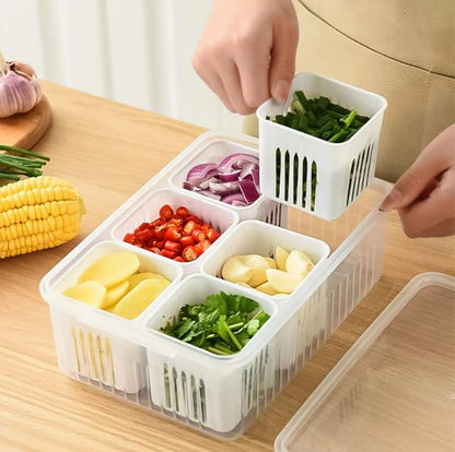 E-COSMOS Fridge Storage Boxes Freezer Storage Containers, Container for Kitchen Storage Set, Storage in Kitchen, Vegetable Storage, Draining Crisper Refrigerator Food Box