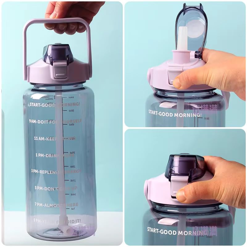 E-COSMOS 2L Capacity Belt Straw Transparent Motivational Water Bottle
