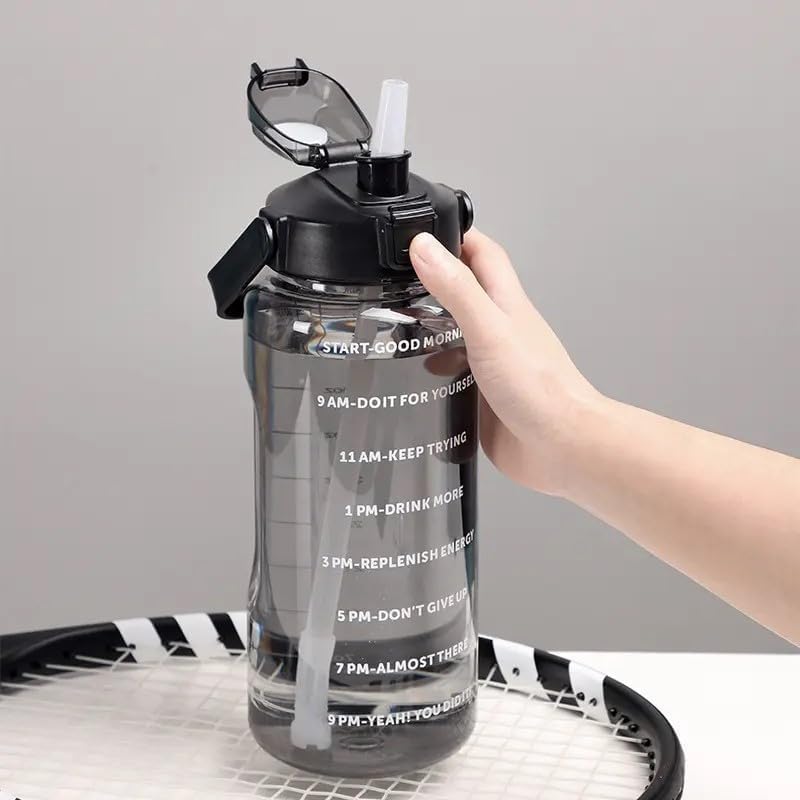 E-COSMOS 2L Capacity Belt Straw Transparent Motivational Water Bottle