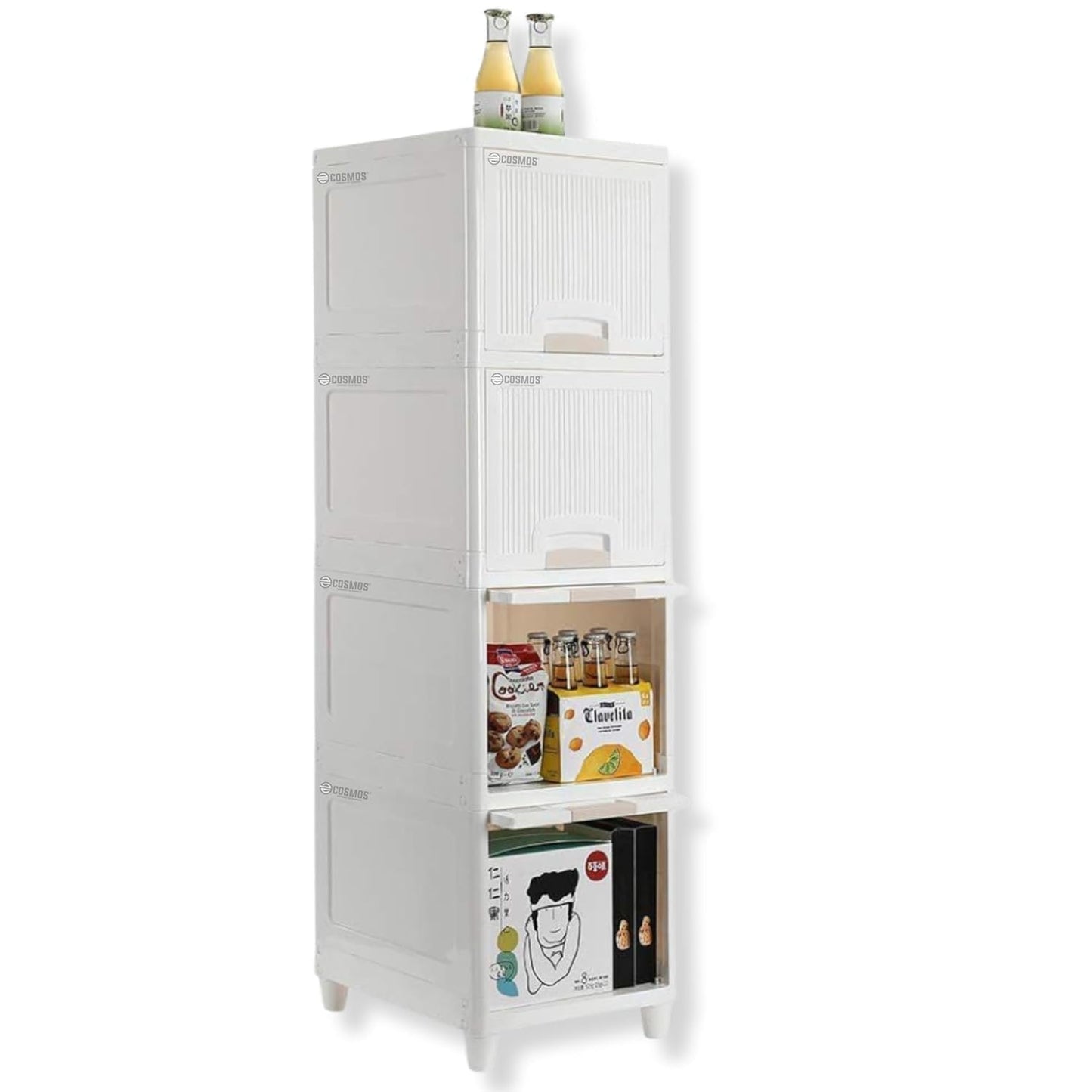 E-COSMOS Plastic Cupboard for Clothes Plastic Cabinet for Storage | White