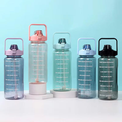 E-COSMOS 2L Capacity Belt Straw Transparent Motivational Water Bottle